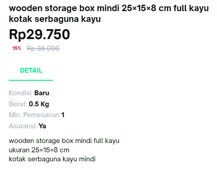 [중고] wooden storage box mindi 25×15×8 cm full kayu kotak serbaguna kayu
