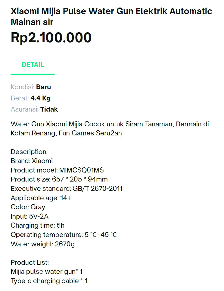 [중고] Xiaomi Mijia Pulse Water Gun Elektrik Automatic Mainan air