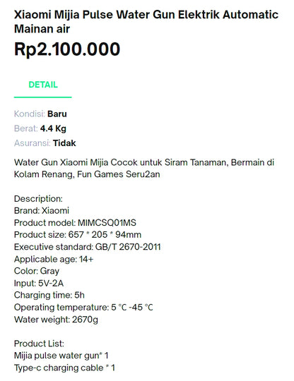 [중고] Xiaomi Mijia Pulse Water Gun Elektrik Automatic Mainan air